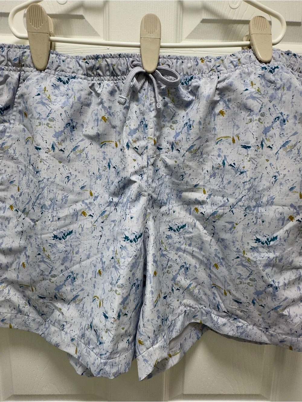 Light Blue Splatter Print Elastic Waist Swim/Casual Shorts!